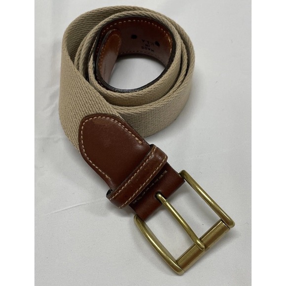 Brooks Brothers Classic Golf Belt Tan Canvas Brown Leather Trim Brass Buckle 36 - Picture 1 of 6